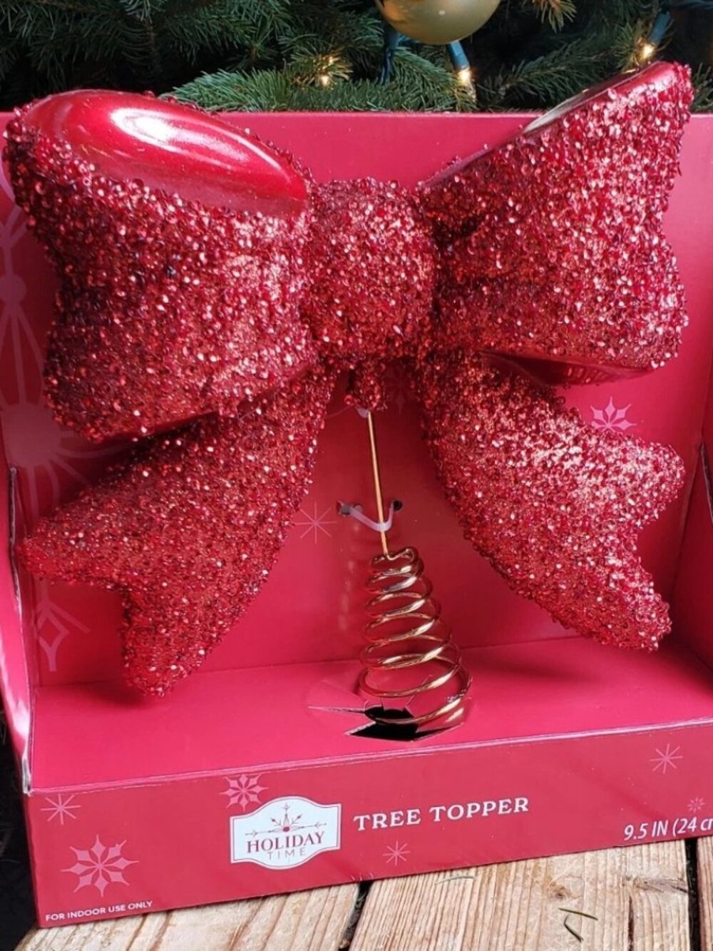 Holiday Time 9.5" Chunky Sequins and Beads Bow Tree Topper in Red New